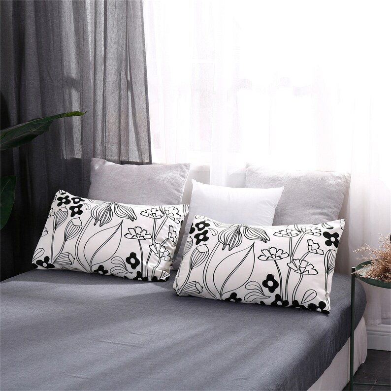 White Duvet Set Black Flowers High-grade Comforter Cover ...