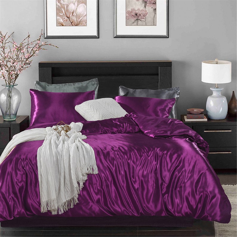 Royal Purple Duvet Cover Silklike Soft Silky Bright Etsy