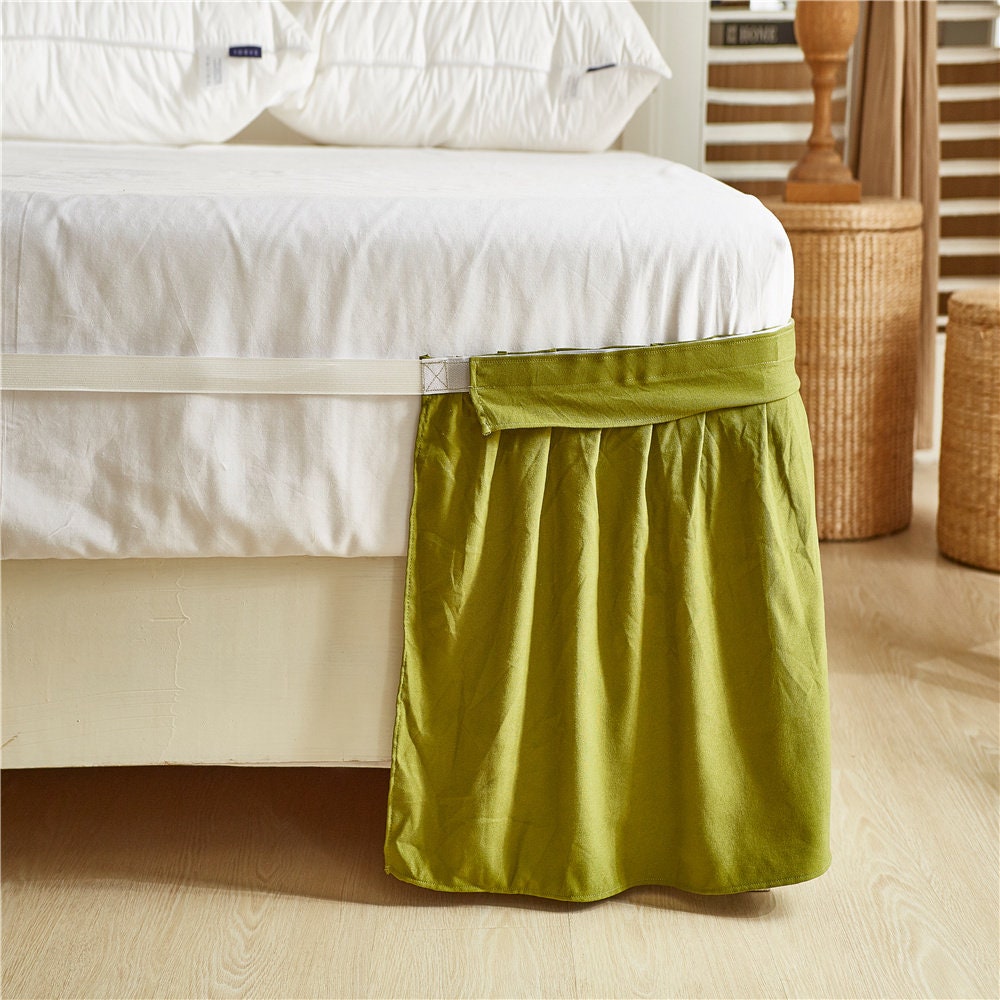Olive Green Bed Skirt Shabby Chic Bedding Natural Colors Etsy