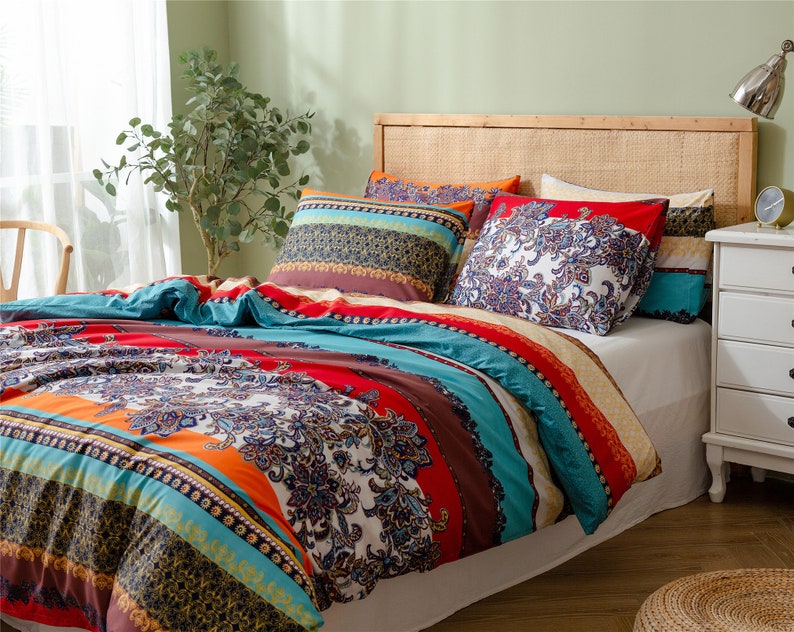 Bohemian Duvet Cover Boho Comforter Cover with Pillow Cases Lovely Bedding Sets Quilt Cover Student College Dorm Bedding Sets