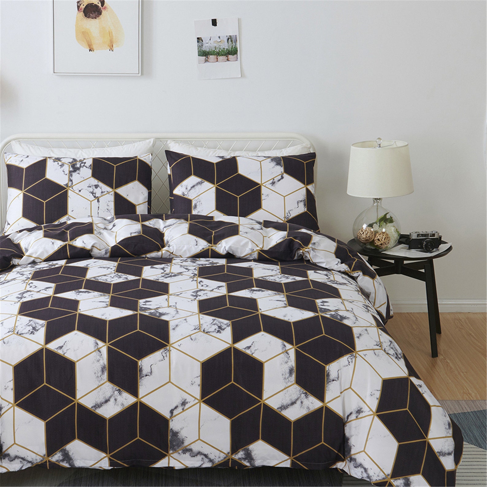 Black and White Marble Duvet Cover Set Geometric Pattern Warm Etsy