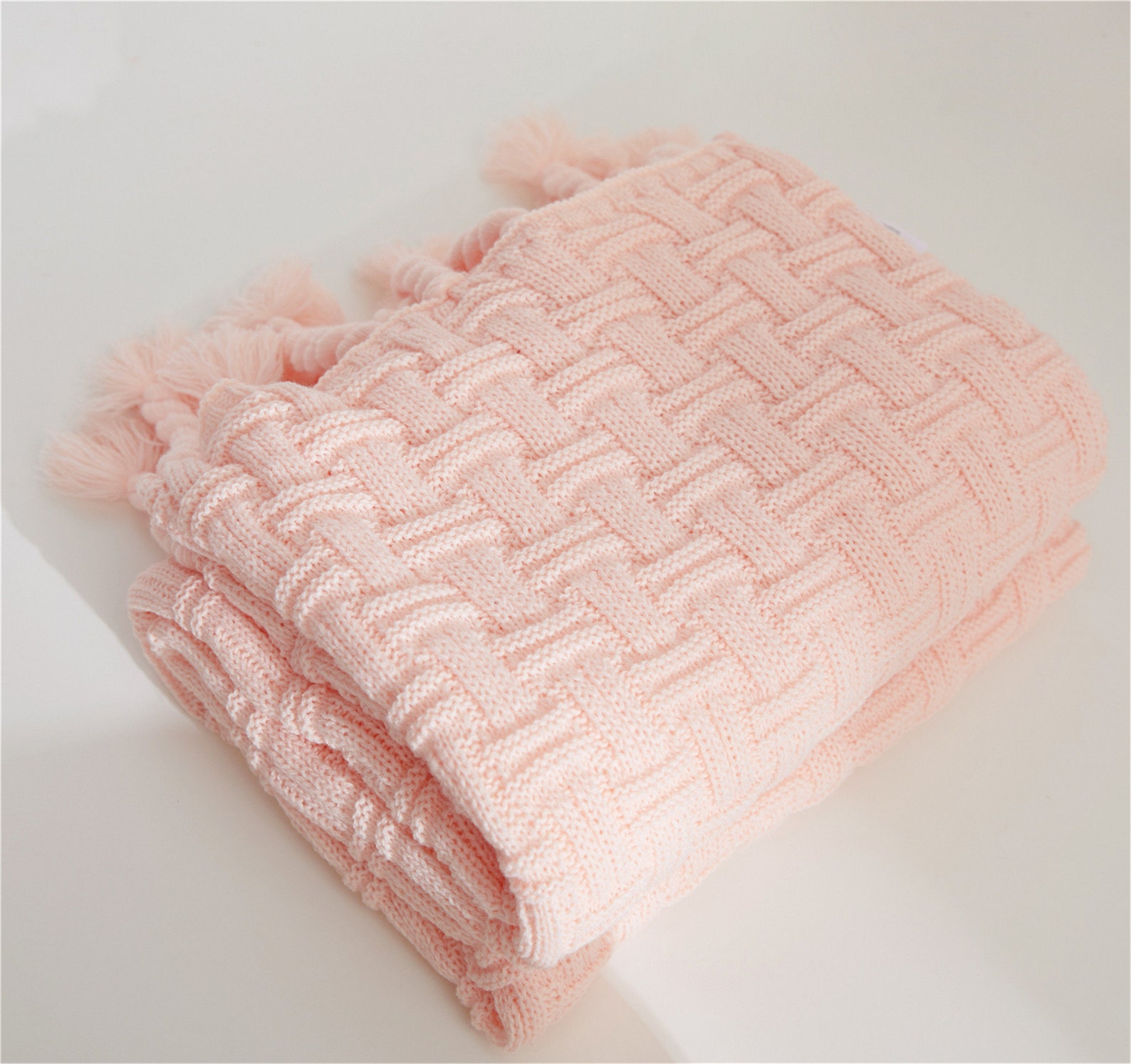 Light Pink Throw Blanket 51x63 Woven Tassel Etsy