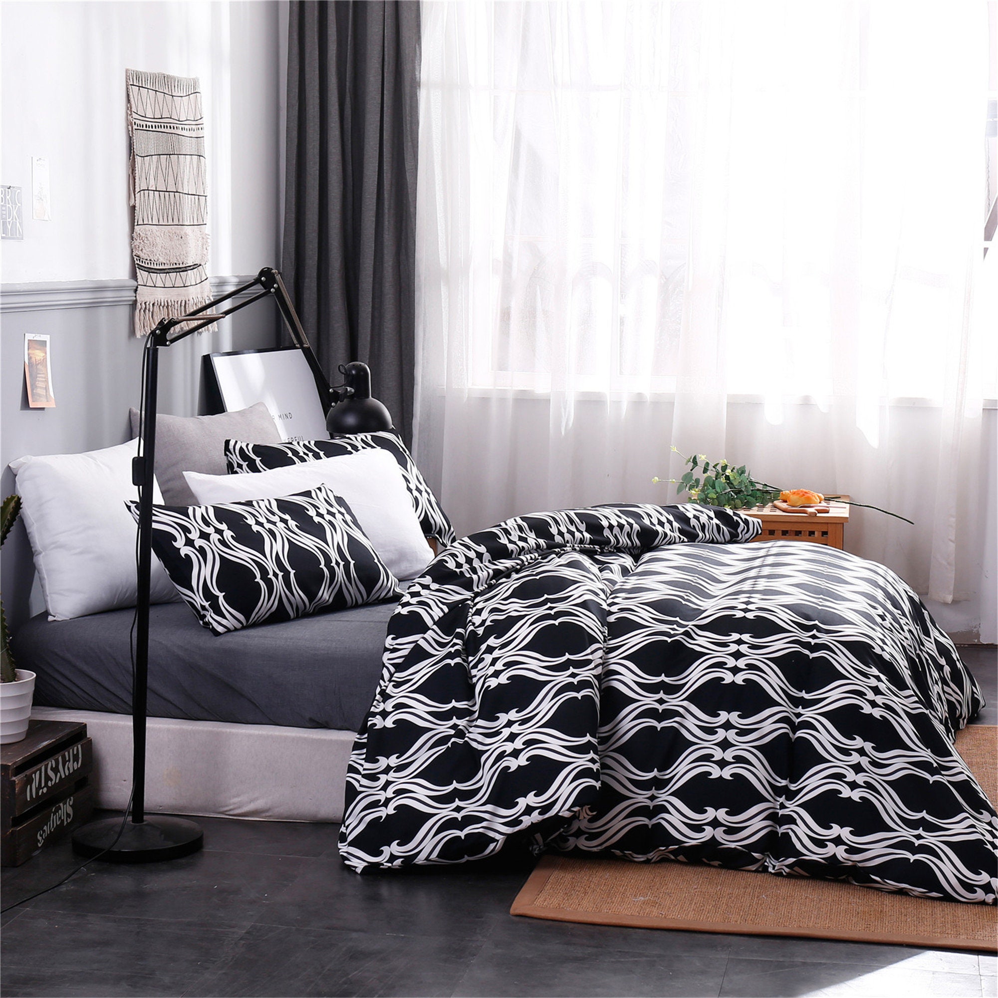 Black White Duvet Set Bohemian Decorative Pattern Highgrade Etsy