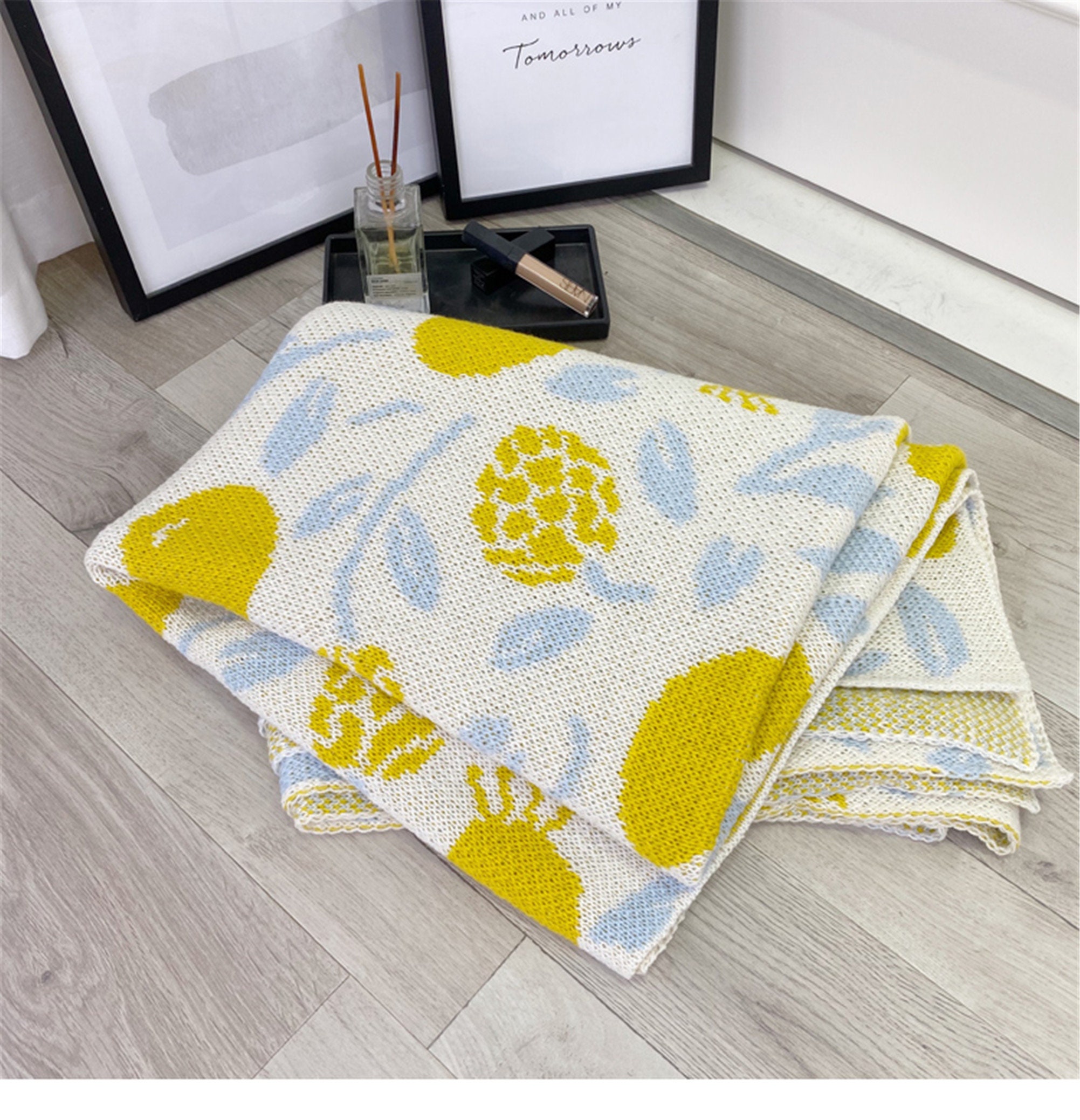 Fresh Yellow Lemon Pattern Throw Blankets Lemon Sofa Sleeping Etsy