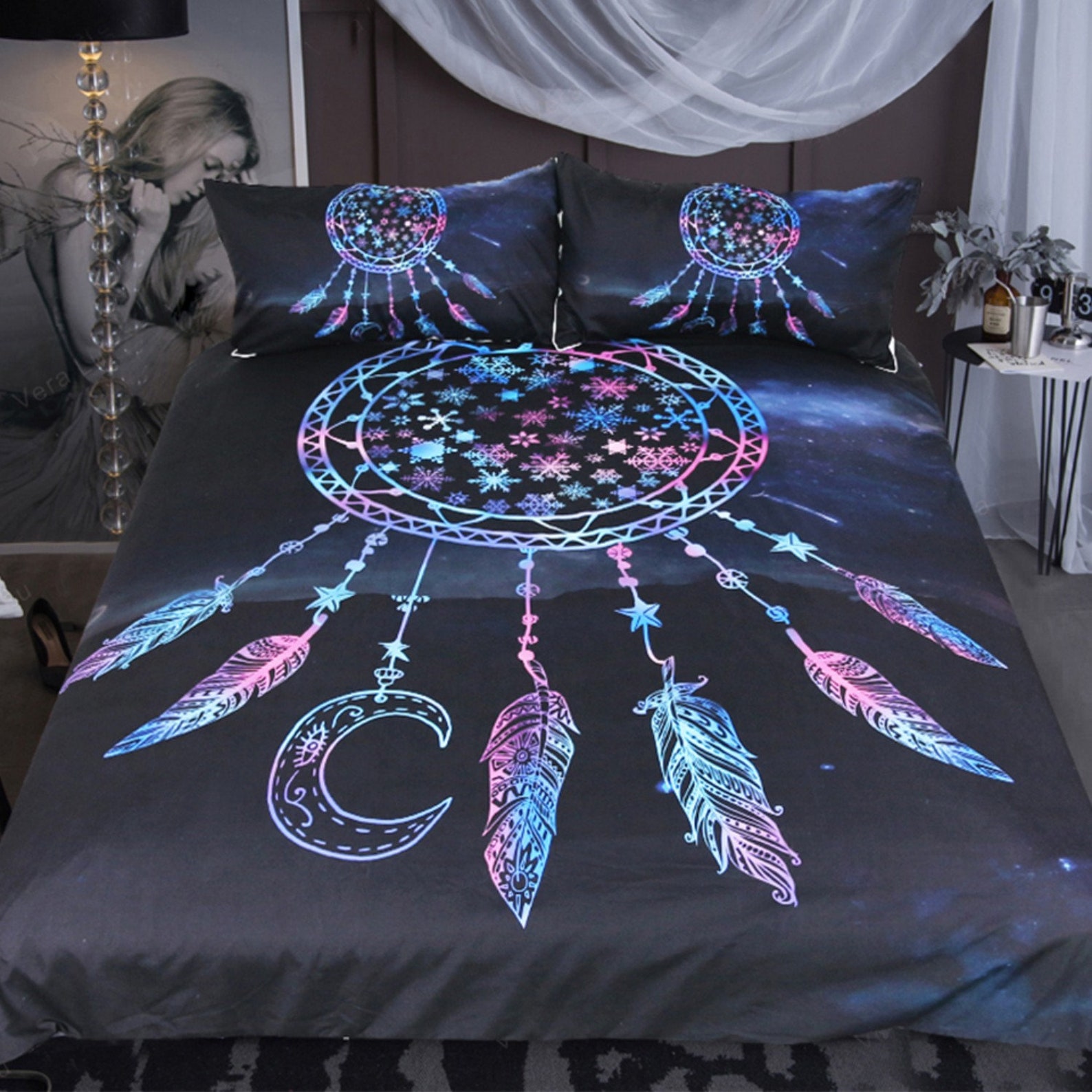 Black Dream Catcher Bedding Sets Feather 3D Printed 3 Piece Etsy