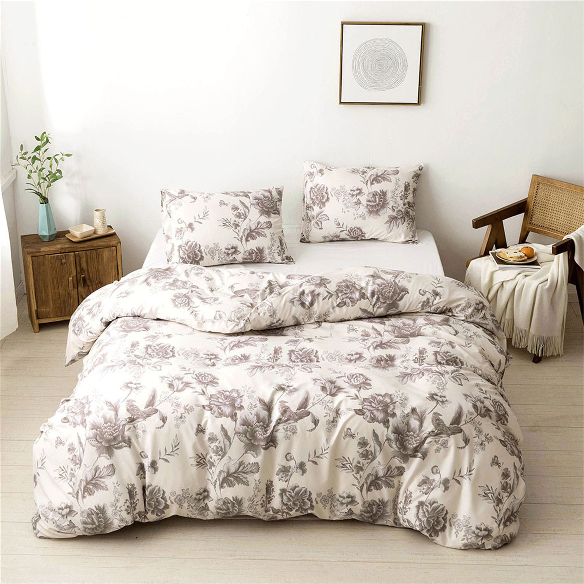 2020 Beige Duvet Cover Set Flowers Comforter Cover Dorm Floral Etsy