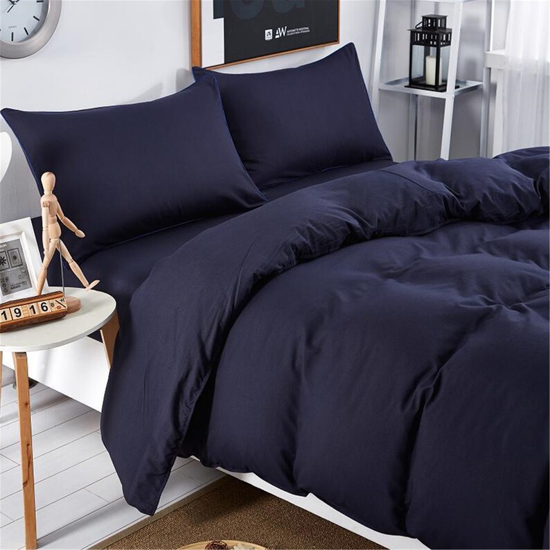 Navy Blue Duvet Cover Set Solid Color Duvet Cover Navy Sheet | Etsy