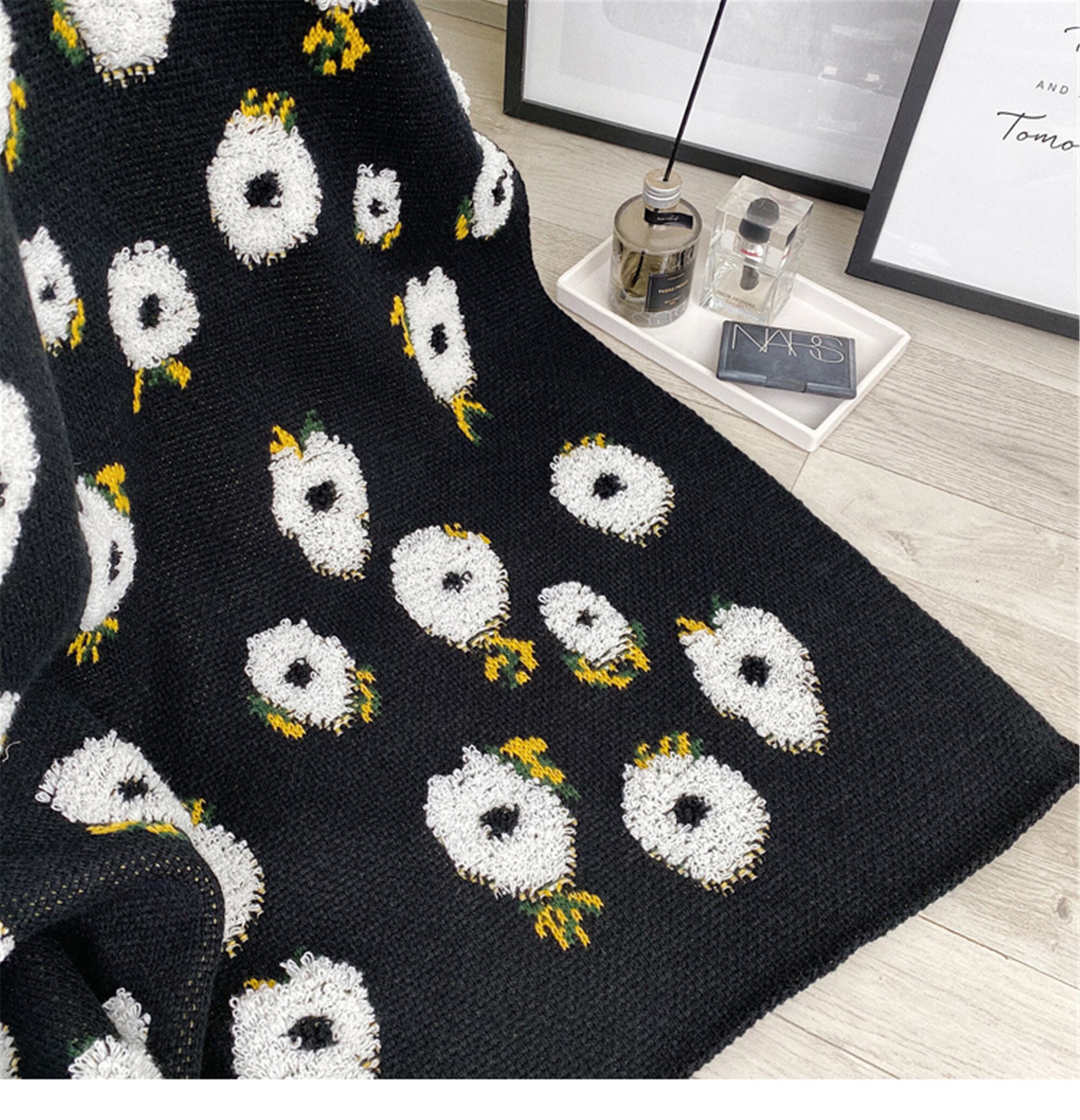 Vintage Floral Throw Blankets Black Daisy Sofa Sleeping Etsy UK