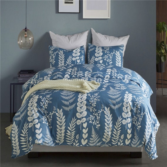 Boho Personality Tropical Plants Duvet Cover Blue Watercolor Etsy