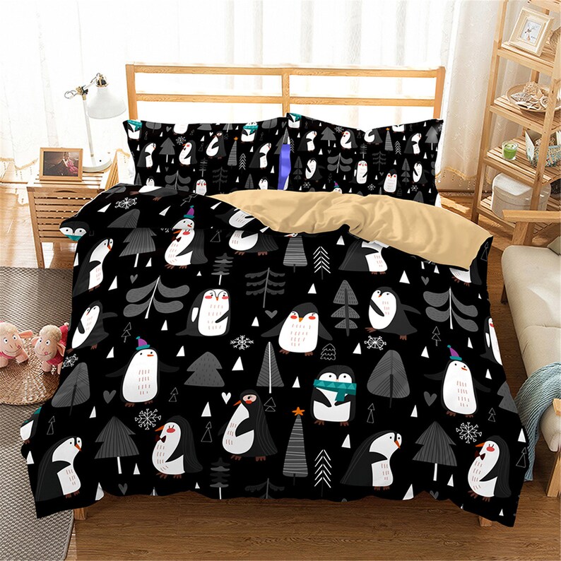 Lovely Penguin Duvet Cover Sets Black Family Comforter Cover Etsy