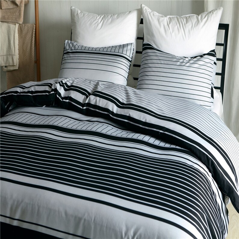 Modern Minimalist Duvet Cover Senior Gray Lines Comfortable Etsy