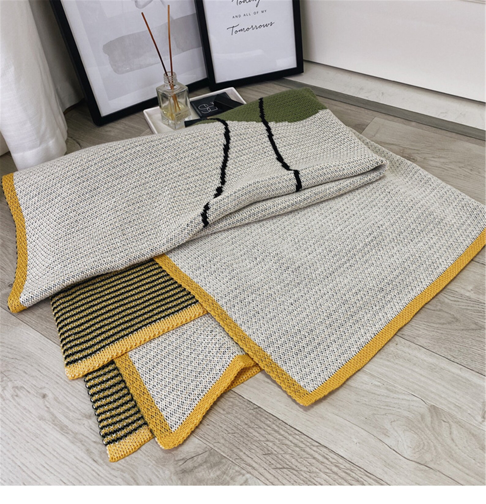 Knitted Blanket with Abstract Oil Painting Bedroom Throw Etsy