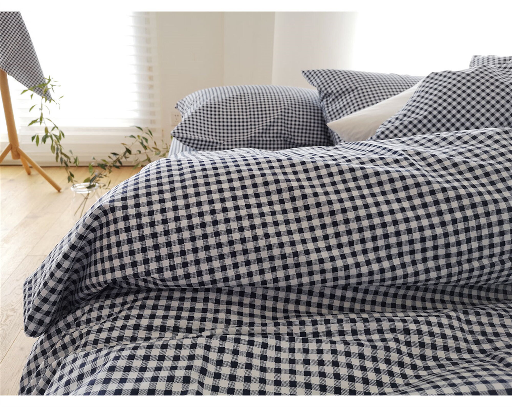 Classic Navy Blue Gingham Duvet Cover Navy Lattice Duvet Etsy