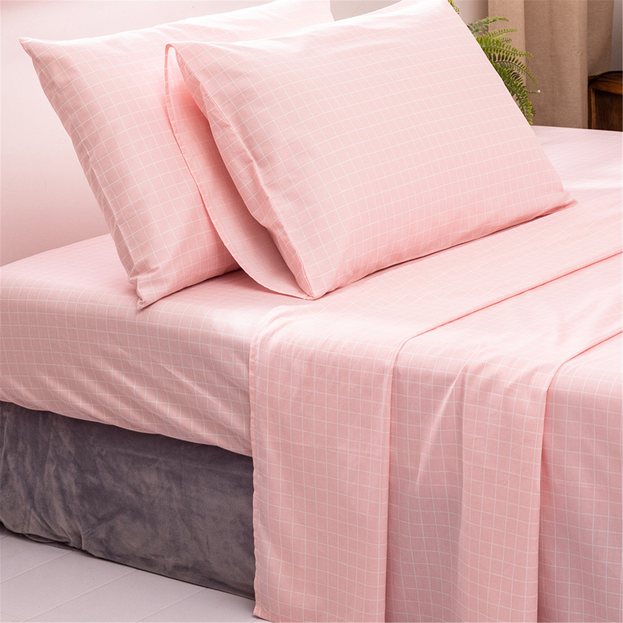 Pink Sheet Set Lattice 100% Cotton Fitted Sheet Flat Sheet 2 | Etsy