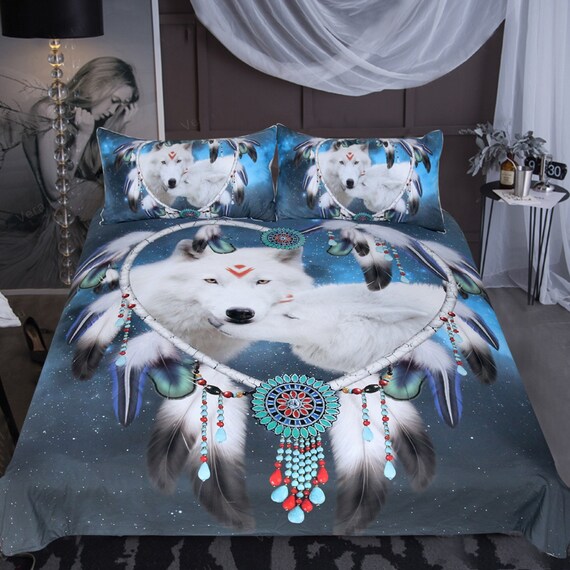 High Quality Bedding Sets 3d Printed Wolf Couple Duvet Cover Etsy