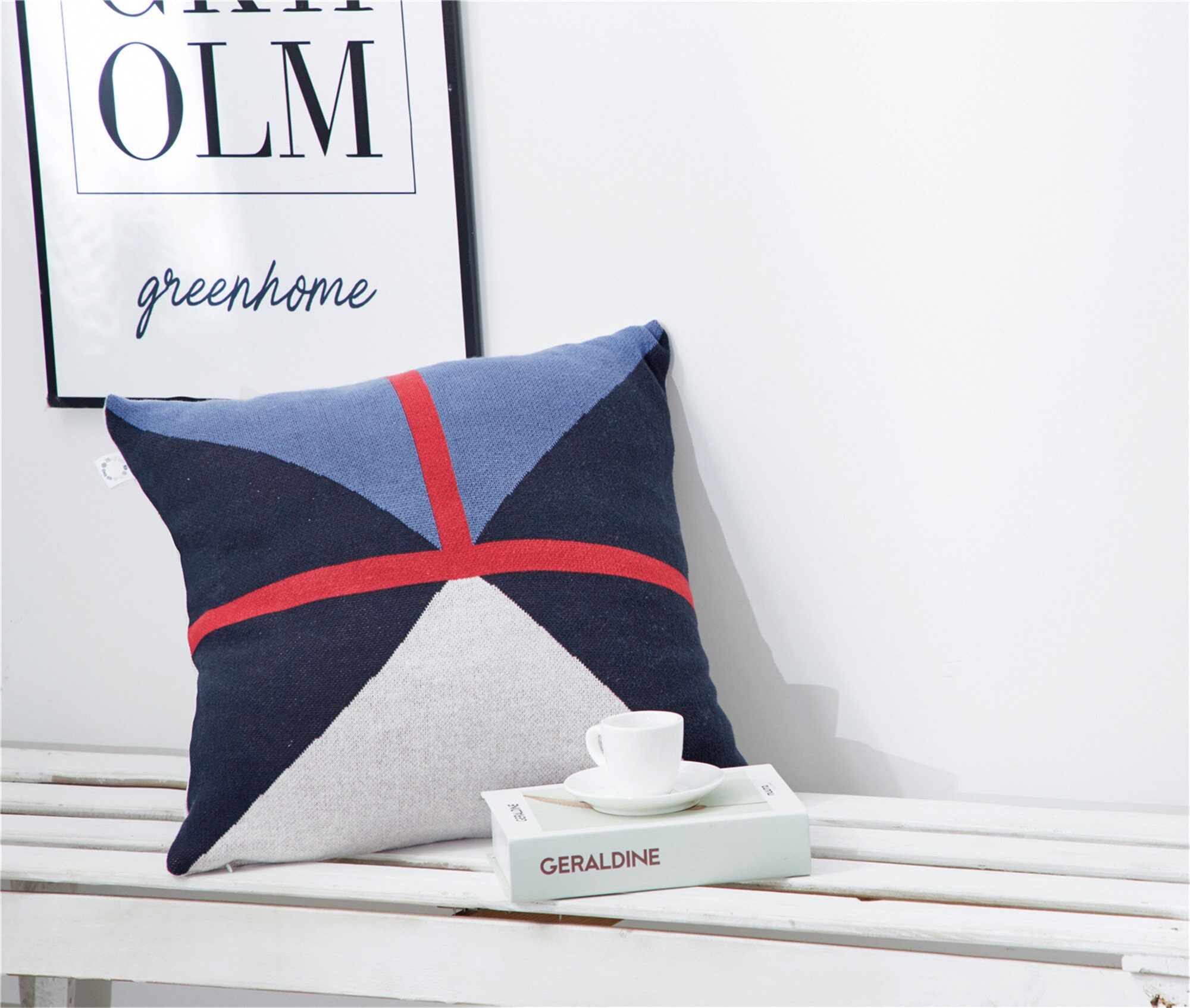 Blue Cotton Knit Geometric Jacquard Pillow Cover 18x18 Helloween Covers Flower Kids Throw Case Sofa 