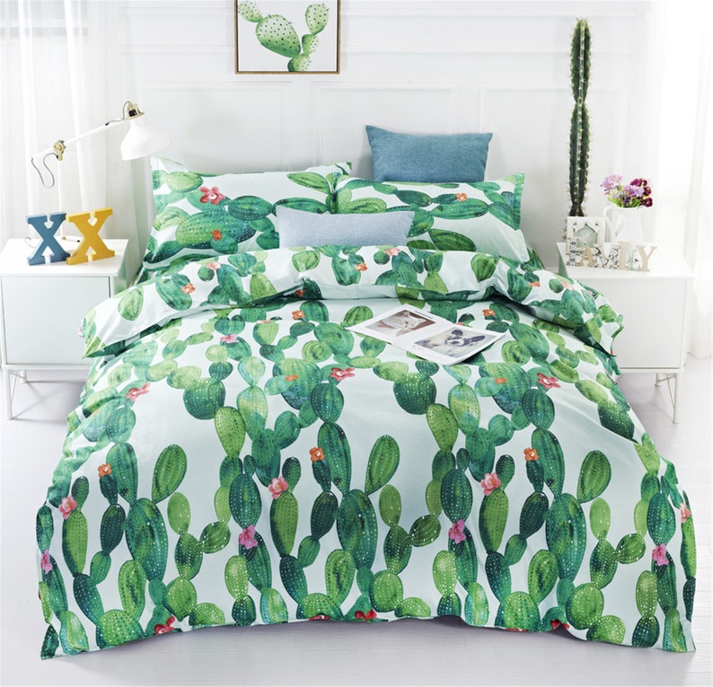 Green Cactus Duvet Cover Set Desert Cactus Quilt Comforter Etsy
