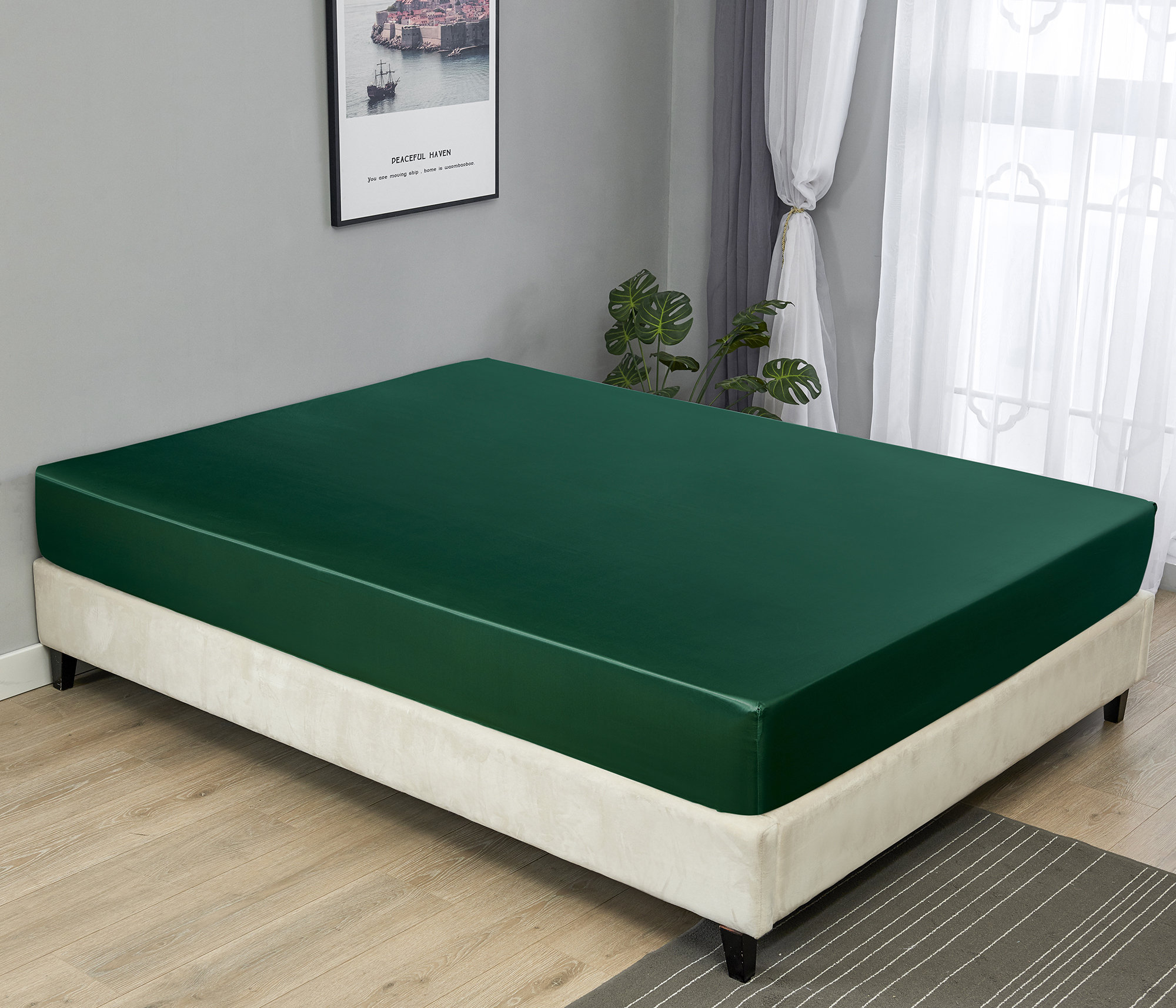 Emerald Green Burdy Silk Like Fitted Sheet Twin Full Queen Emerald Green Burdy Silk Like Fitted, California King Bed Fitted Sheets