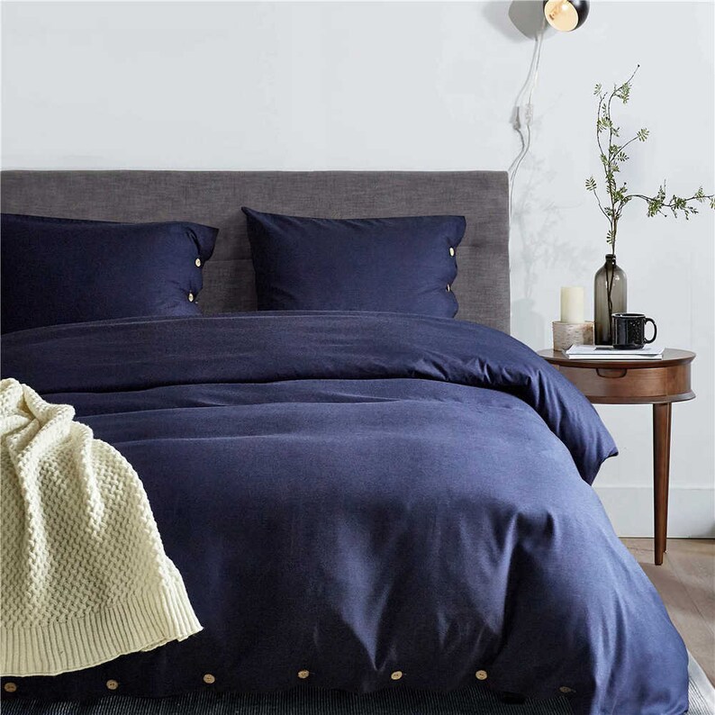 Solid Color Dark Blue Duvet Cover Holiday Comfortable Buttons Etsy