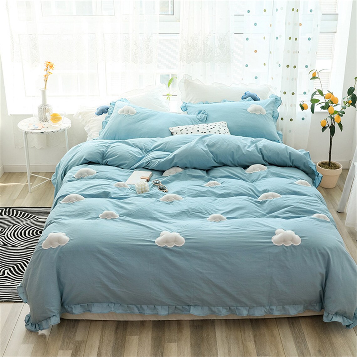 Super Cozy Clouds Duvet Cover Set White 3D Embroidery INS Etsy