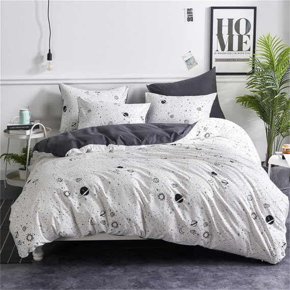 White Duvet Cover With Moon Stars 