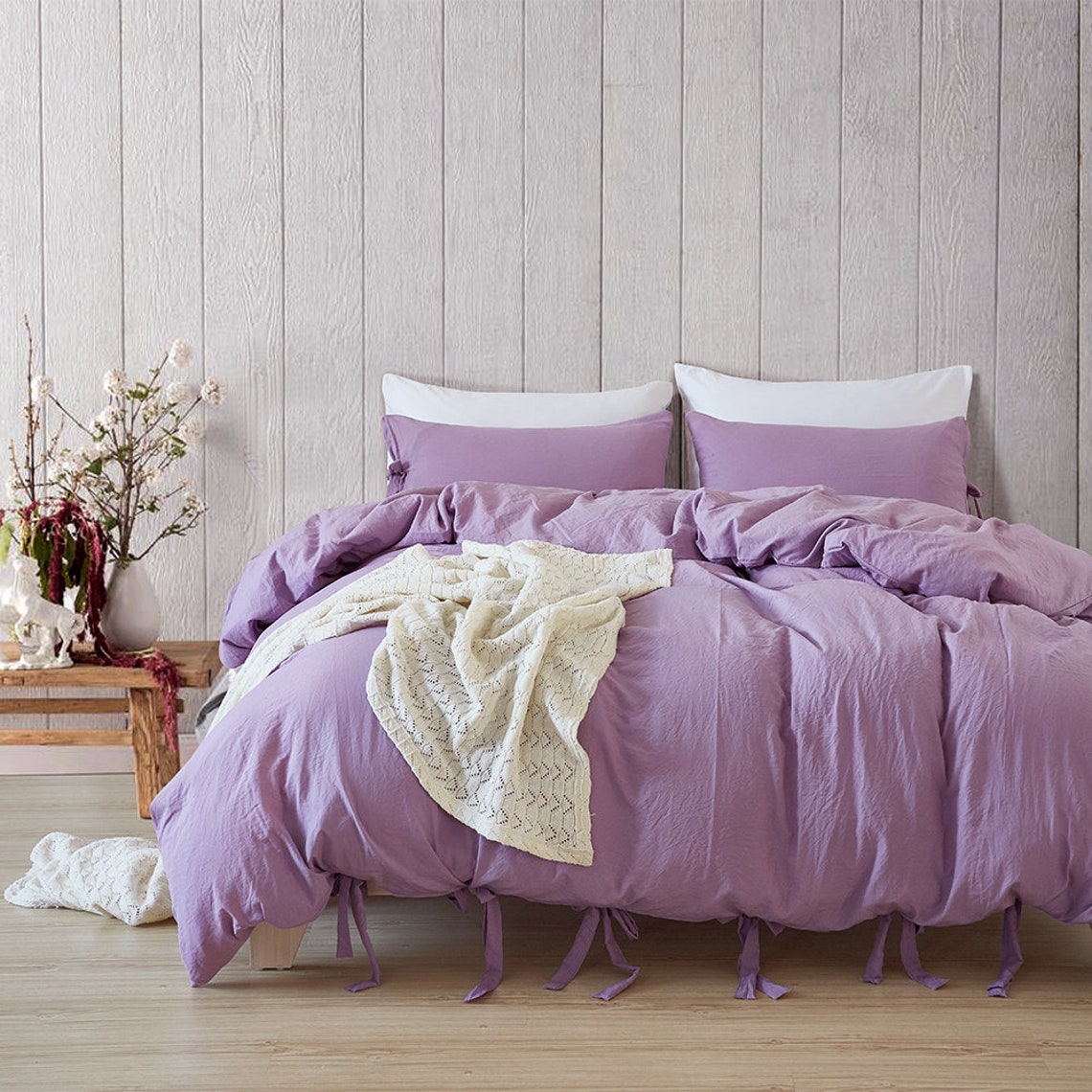 Pale Purple Duvet Cover Nordic Bedding Set Washed Cotton Soft Etsy