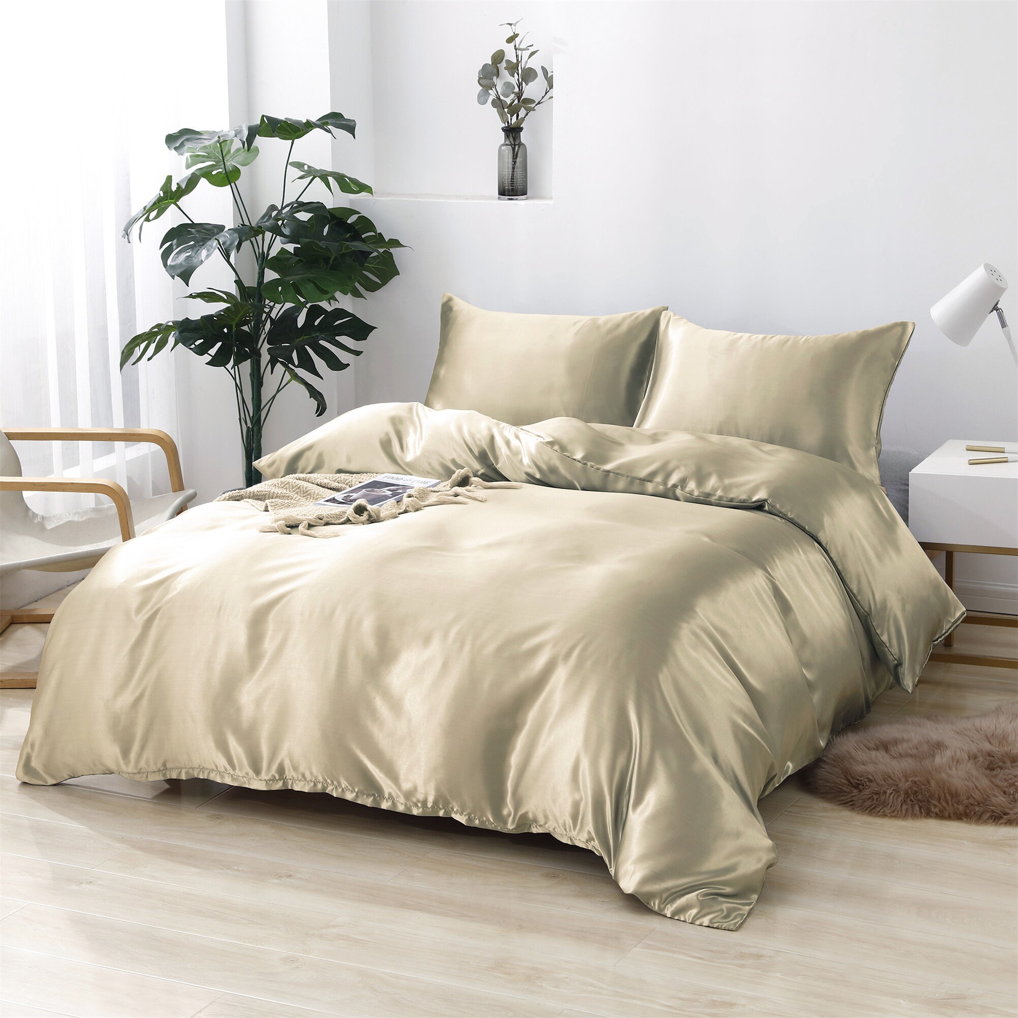 Light Camel Silky Summer Bedding Sets Duvet Cover Set Flat Etsy UK