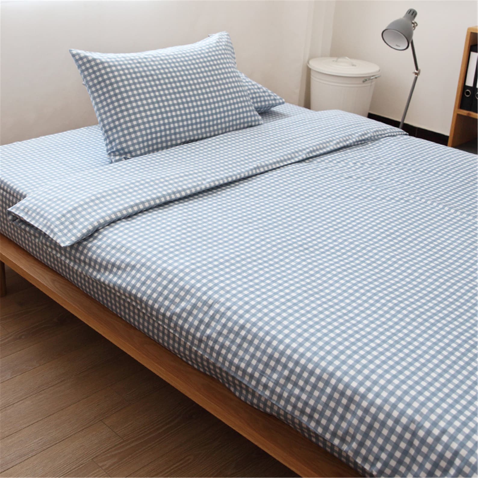 Light Blue Plaid Soft Bedding Sets 100 Cotton Concise Style Etsy