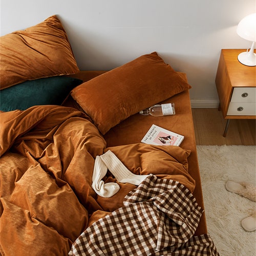 Velvet Bedding Sets Burnt Orange Duvet 