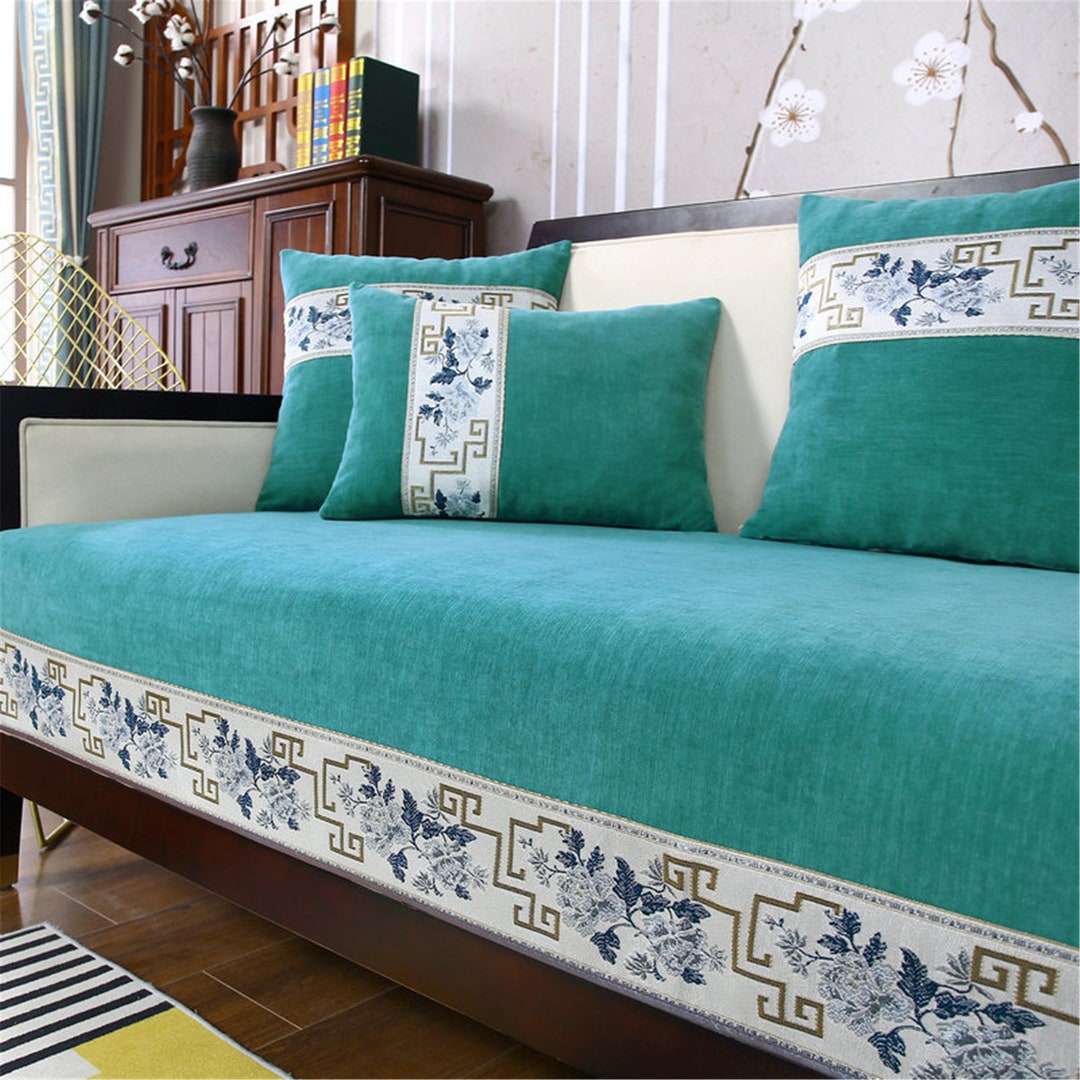 Modern Summer Green Sofa Cushion Cover Handmade Lace Edge 3 Etsy