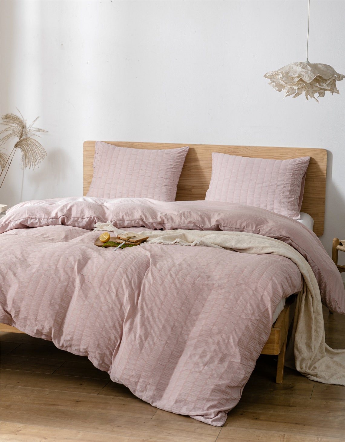 Dusty Pink Bedding Sets Seersucker Duvet Cover Set Pleated Etsy