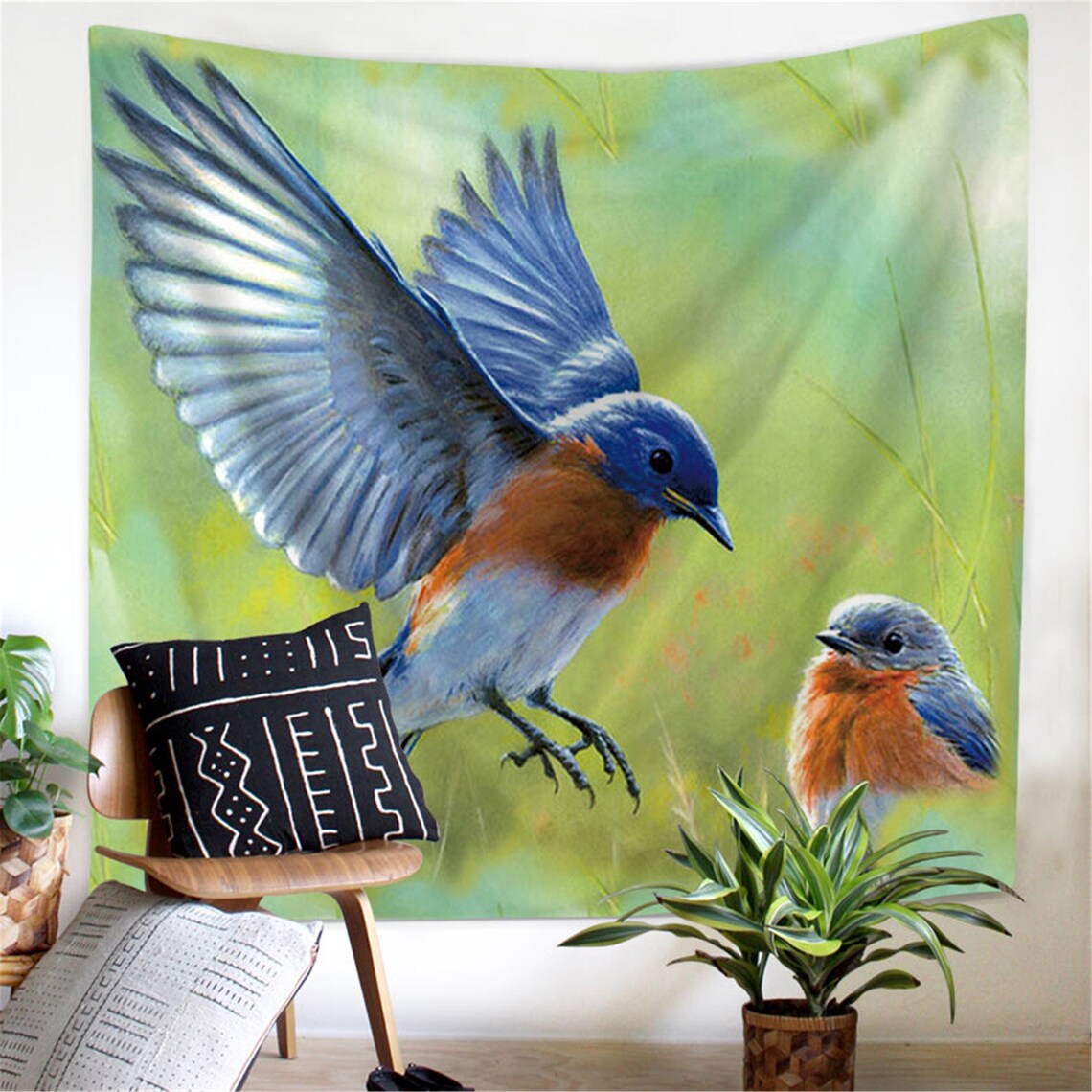 Flower Birds Tapestry Birds Wall Hanging Watercolor Birds Wall | Etsy