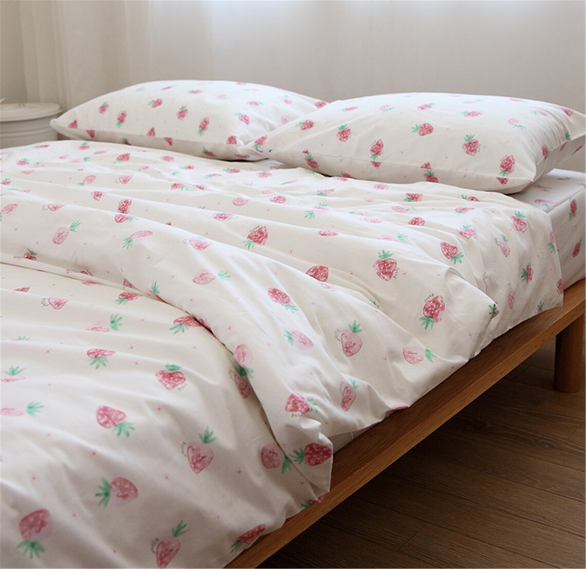 Super Sweet Strawberry Bedding Sets White Cotton Duvet Etsy