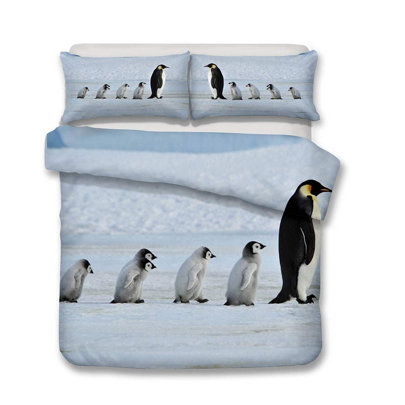 Baby Penguin Duvet Cover Sets Blue Family Comforter Cover Kids Etsy