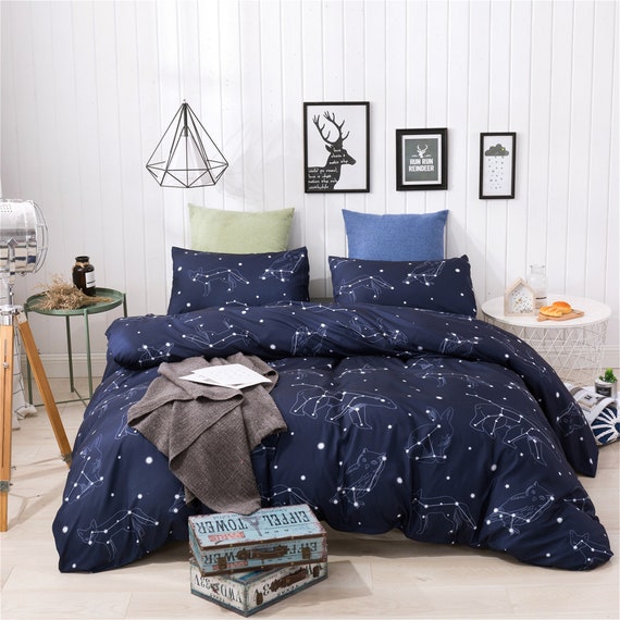 2019 New Twelve Constellations Duvet Set Navy Blue Starry Etsy