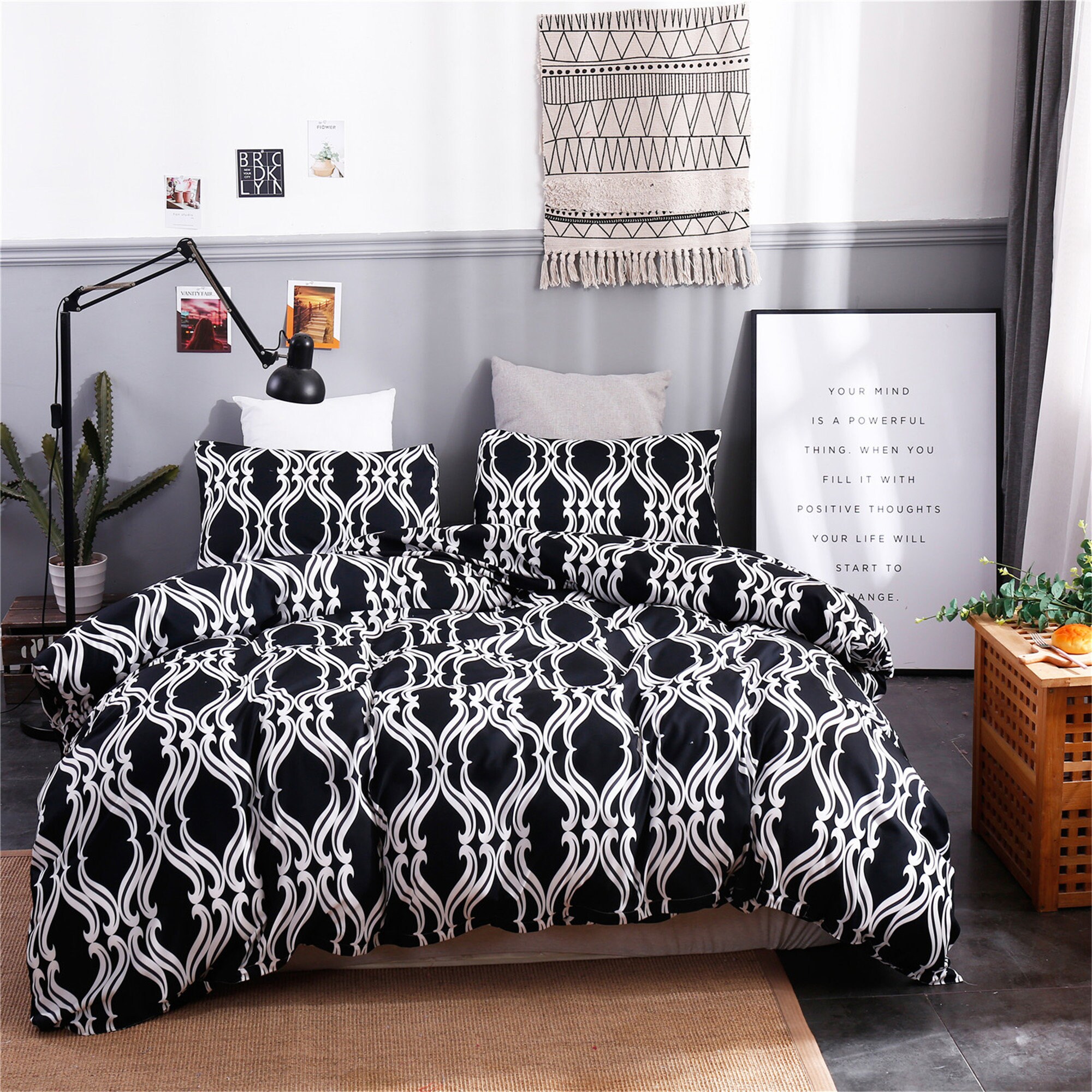 Black White Duvet Set Bohemian Decorative Pattern Highgrade Etsy