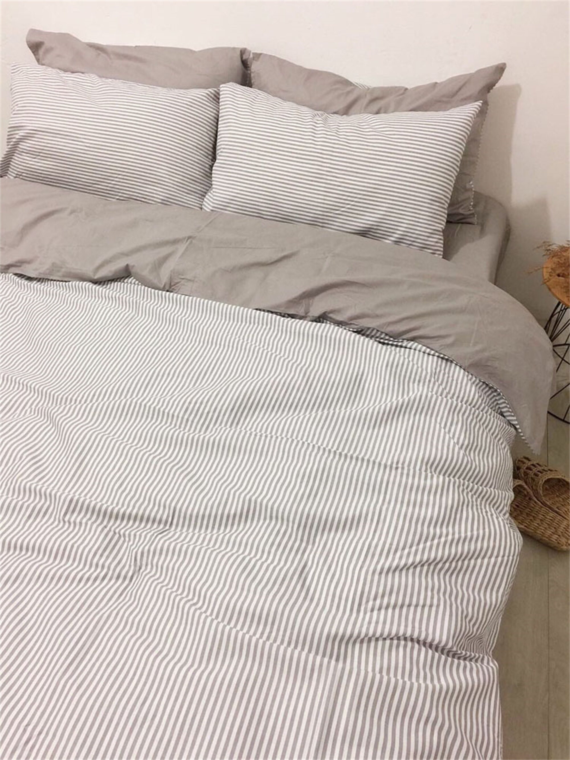 Pinstripe Duvet Cover Gray Striped Duvet Covers Nature 100 Etsy