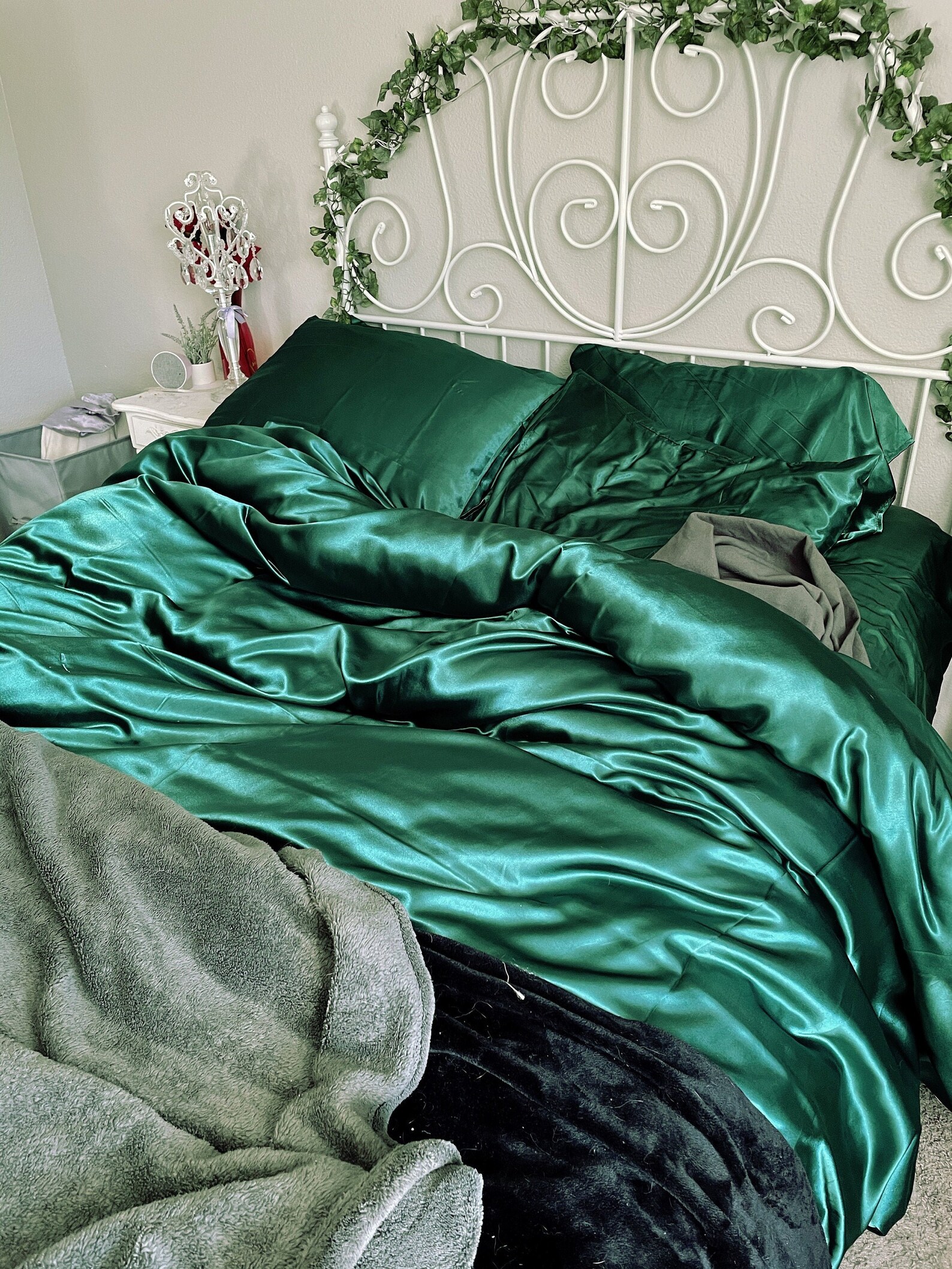Emerald Green Silky Summer Bedding Sets Duvet Cover Set Flat - Etsy