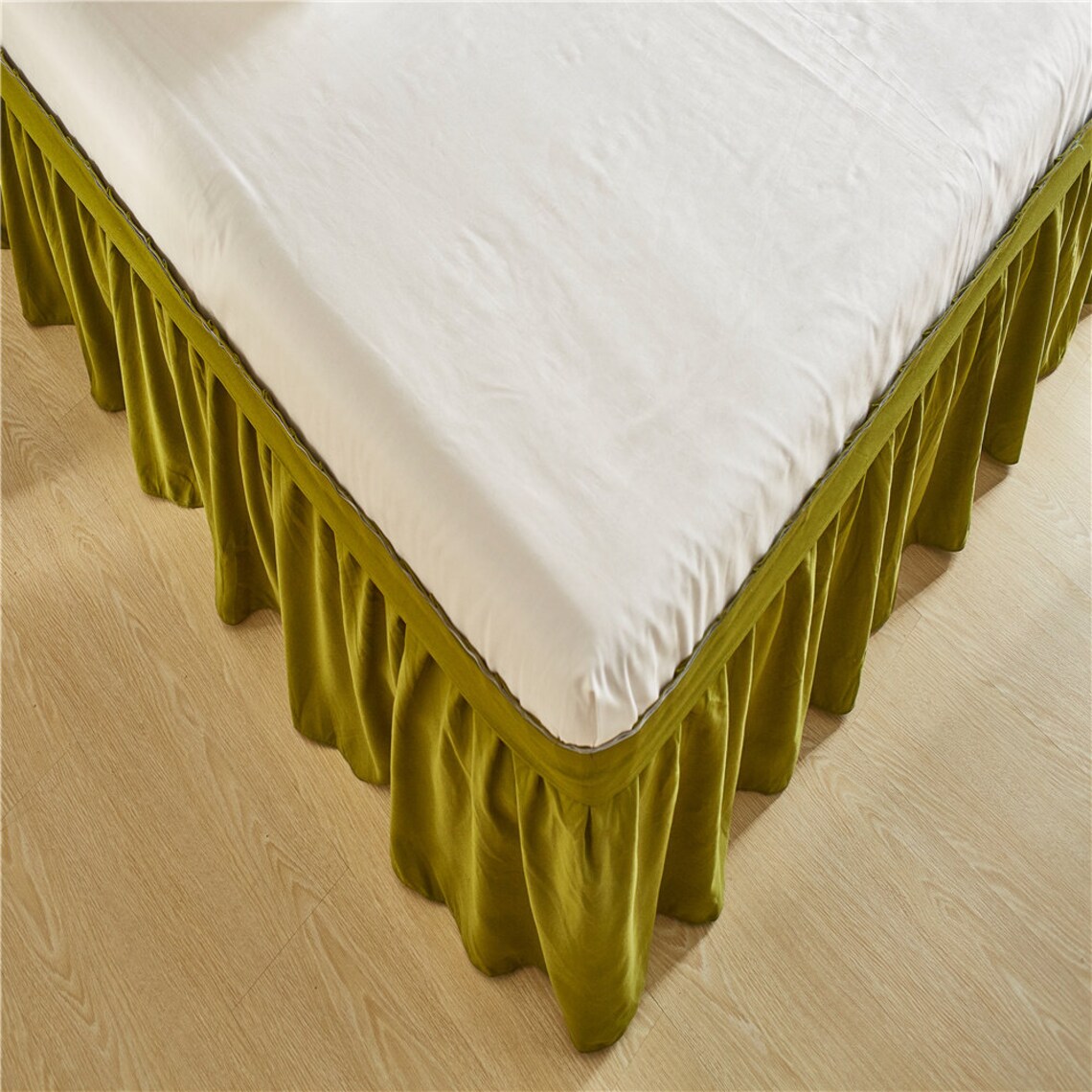 Olive Green Bed skirt Shabby Chic Bedding Natural Colors Etsy