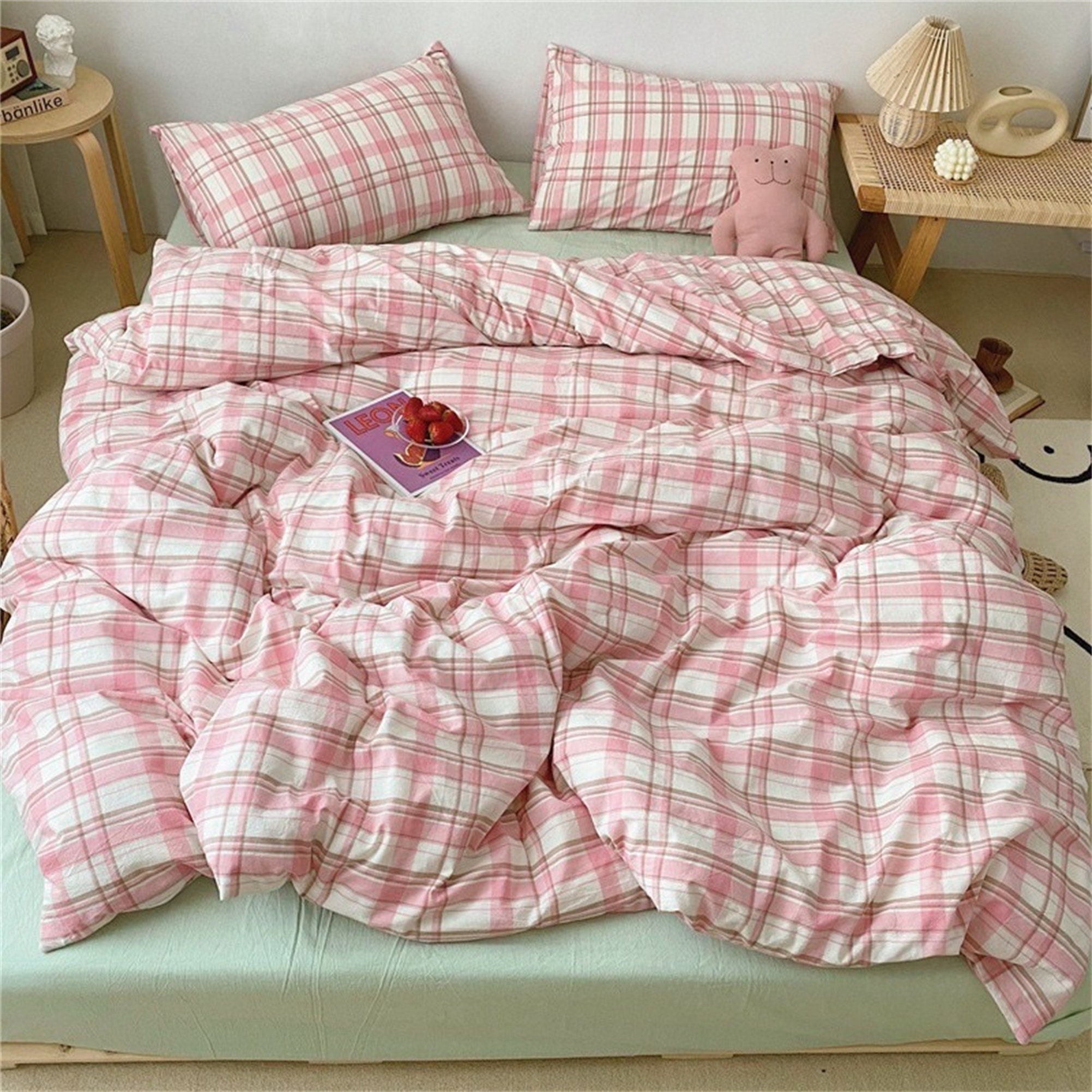 New Pink Gingham Full Size Comforter Set Bed in a Bag Pink Sheets Girl's Bedding 