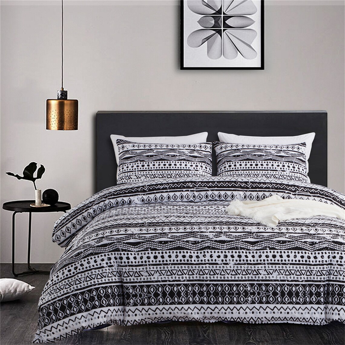 Black and White Boho Duvet Cover With Pillow Shams Unique Etsy