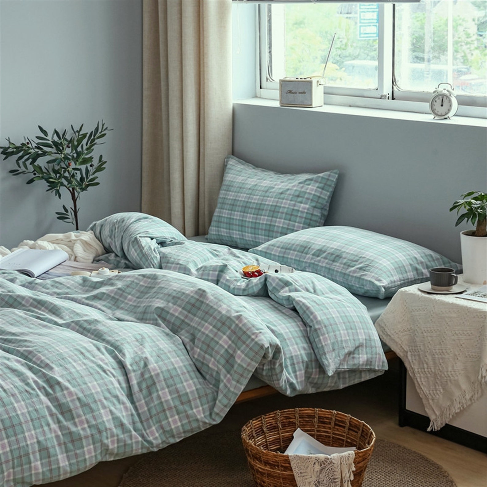 Lime Pink Plaid Bedding Sets 100 Cotton Cozy Duvet Etsy