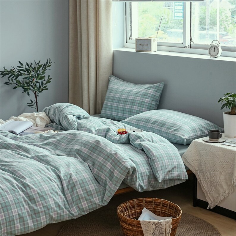 Lime Pink Plaid Bedding Sets 100 Cotton Cozy Duvet Etsy