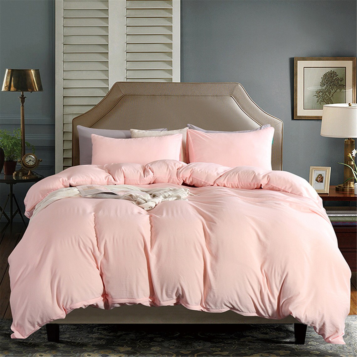 Minimalist Duvet Cover Light Pink Duvet Cover Set Pure Pink Etsy