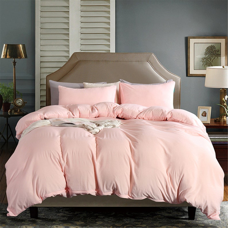 Minimalist Duvet Cover Light Pink Duvet Cover Set Pure Pink Etsy