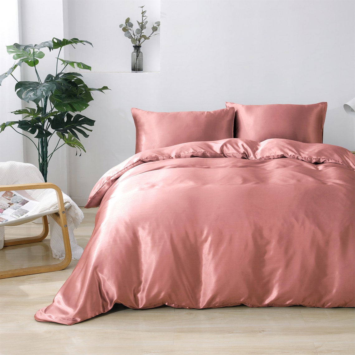 Apricot Pink Silky Summer Bedding Sets Duvet Cover Set Flat Etsy