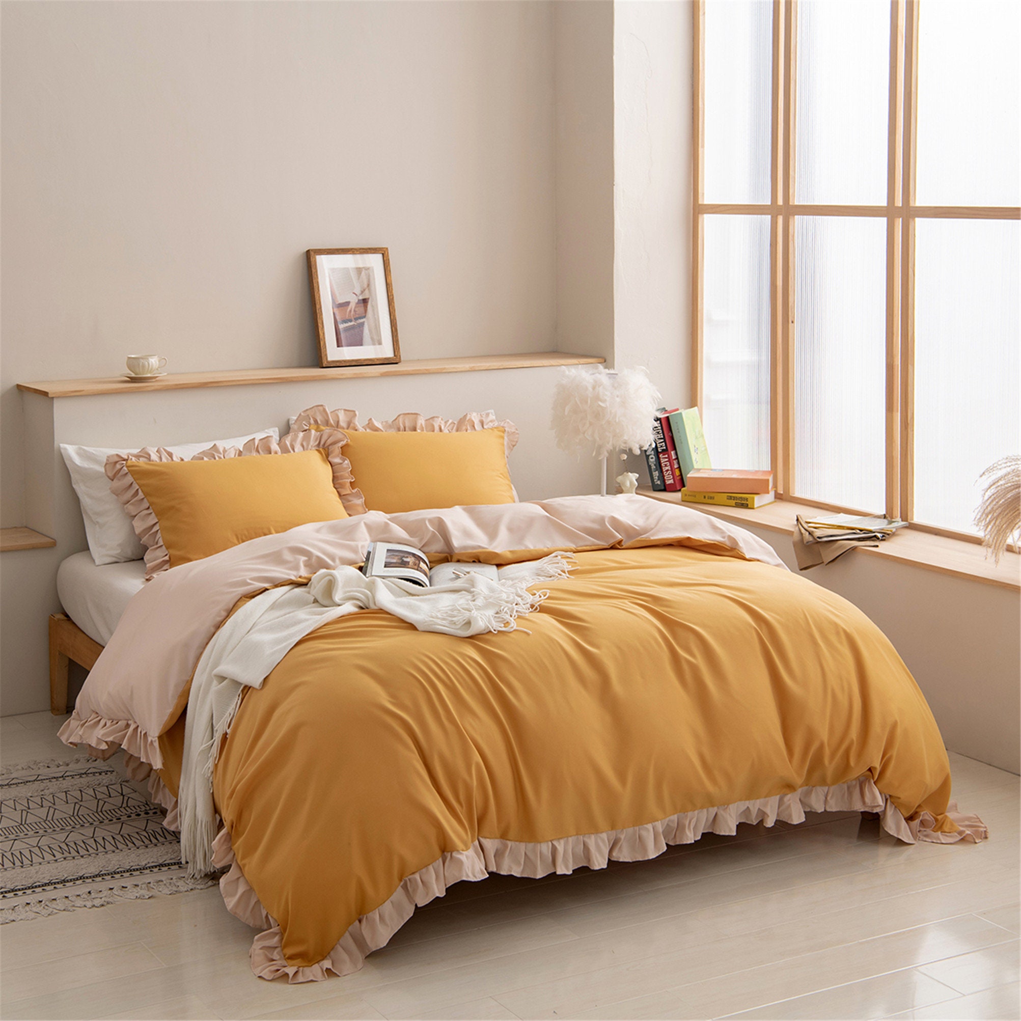 Mustard Yellow Elegant Duvet Cover Set with Pillow Cases Etsy