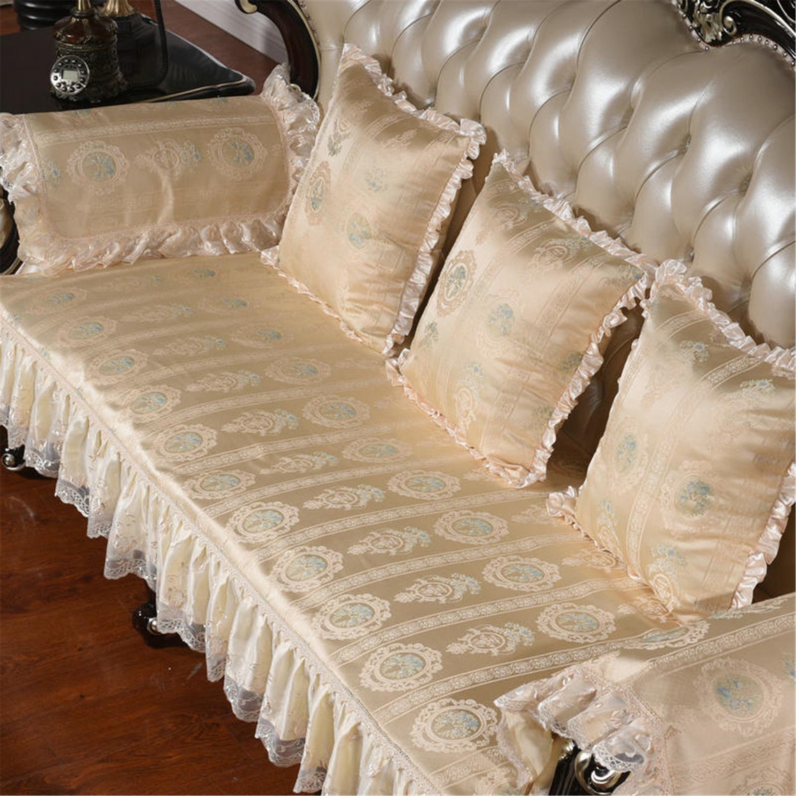 Glossy Silklike Sofa Cover Handmade 2/3 Seater Lace Floral Etsy