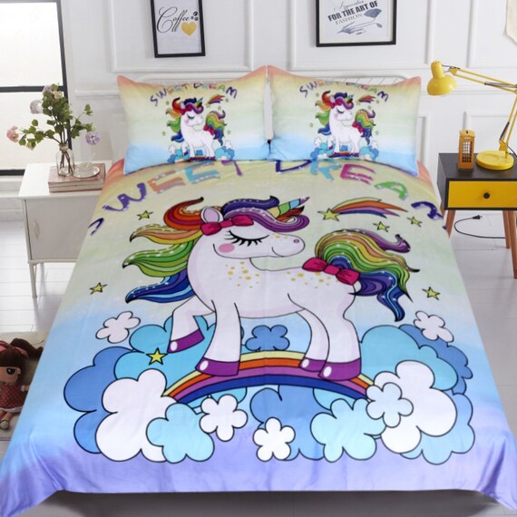 Multicolored Rainbow Kids Bedding Sets High Quality 3D Printed Etsy