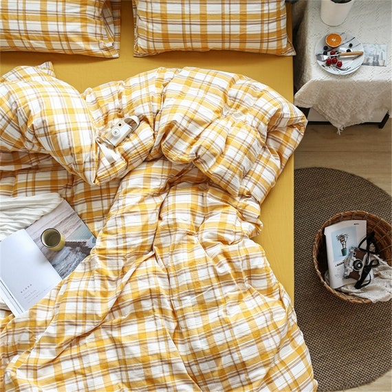 Mango Yellow Gingham Bedding Sets Soft Washed Cotton Cozy Etsy